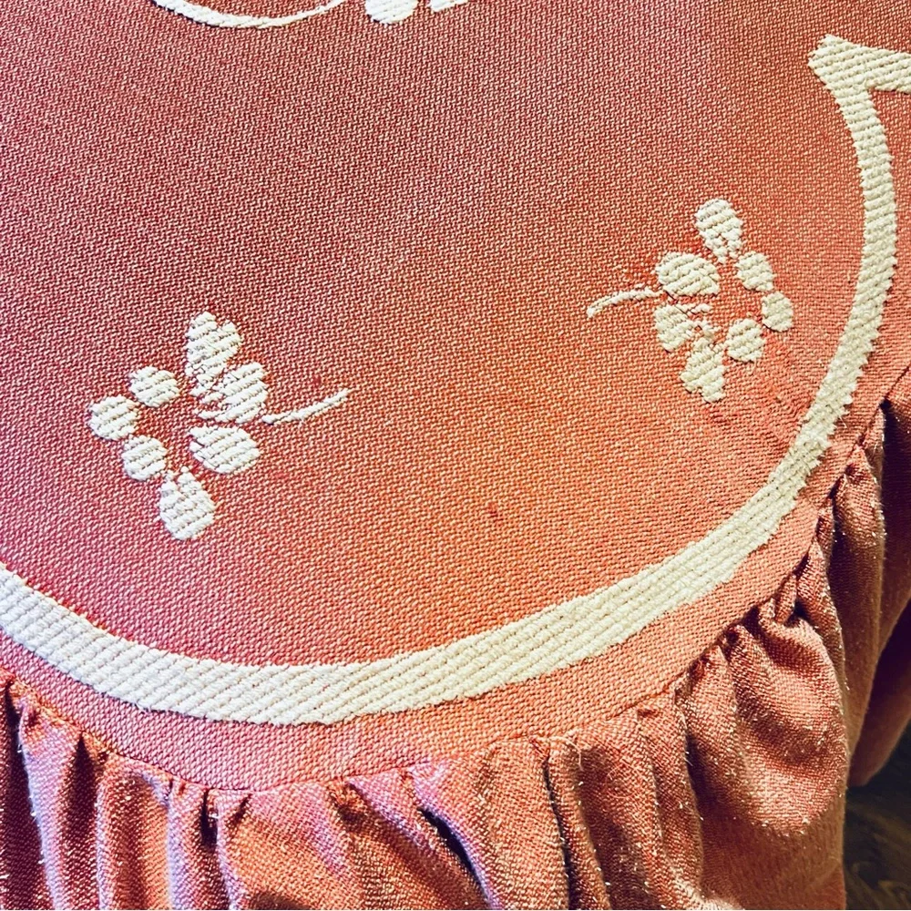 Vintage Tapestry Style Queen Bedspread Rose Colored White Floral Pattern